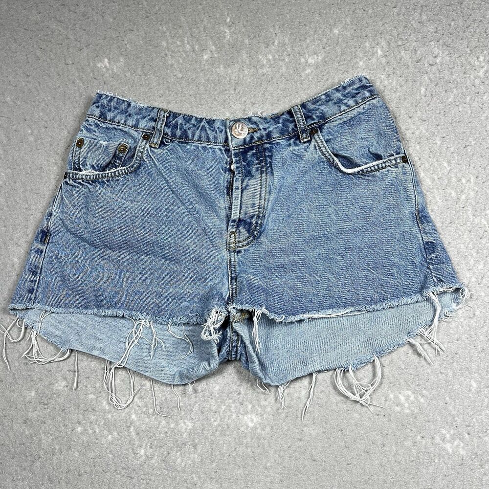 One Teaspoon Shorts Women's 28 Blue Distressed Denim Shorts Cutoff Buttonfly